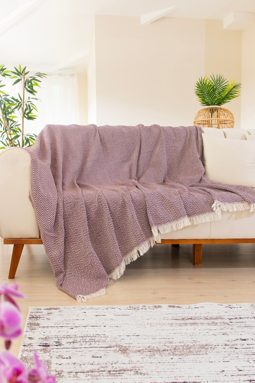 Cuvertura de pat, L'essentiel Maison, Woven Cozy, Rosu claret - imagine 3